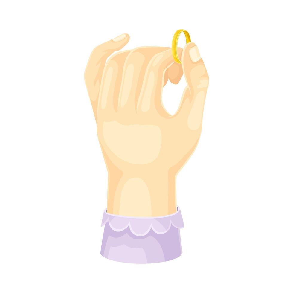 Hand holding wedding golden ring illustration on white background vector