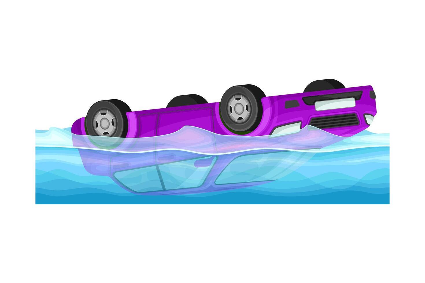 Drowned car, auto insurance case illustration on white background vector