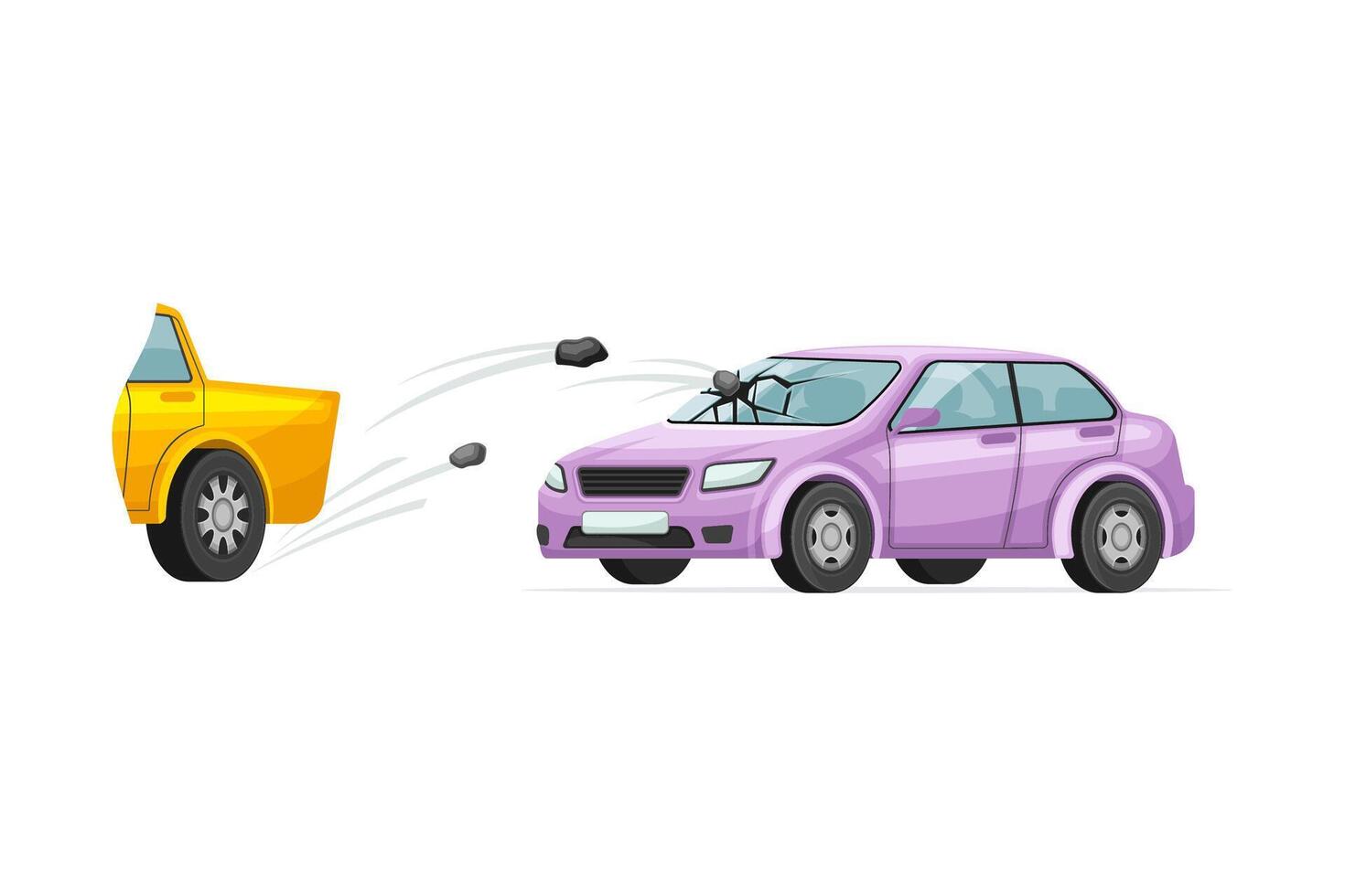 Car damaged by stones flying out from under wheels. Auto insurance case illustration vector