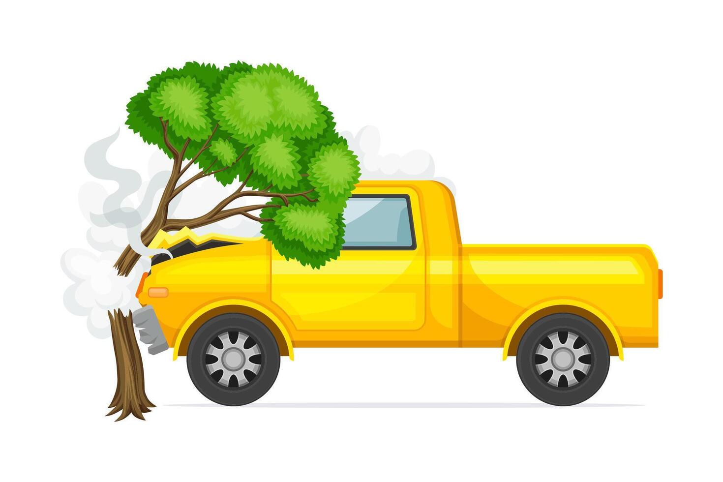 Yellow car damaged by a fallen tree. Auto insurance case concept illustration vector