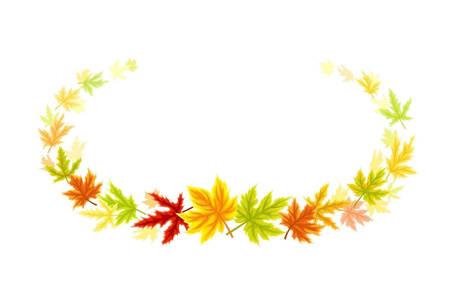 Maple Palmate Leaves of Bright Autumn Colour Arranged in Decorative Border Line Illustration vector