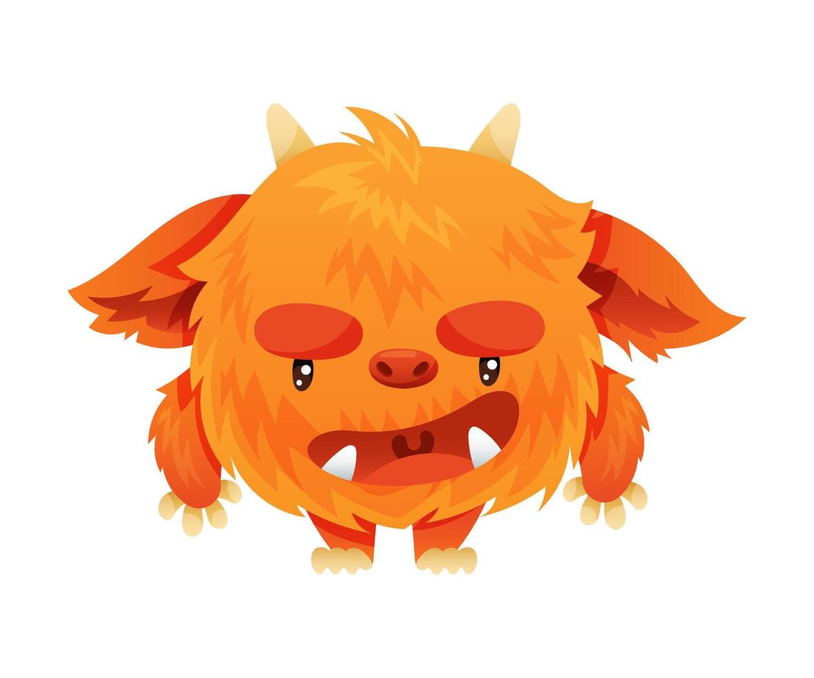 Cute cartoon monster baby character. Toothy alien with funny face illustration vector