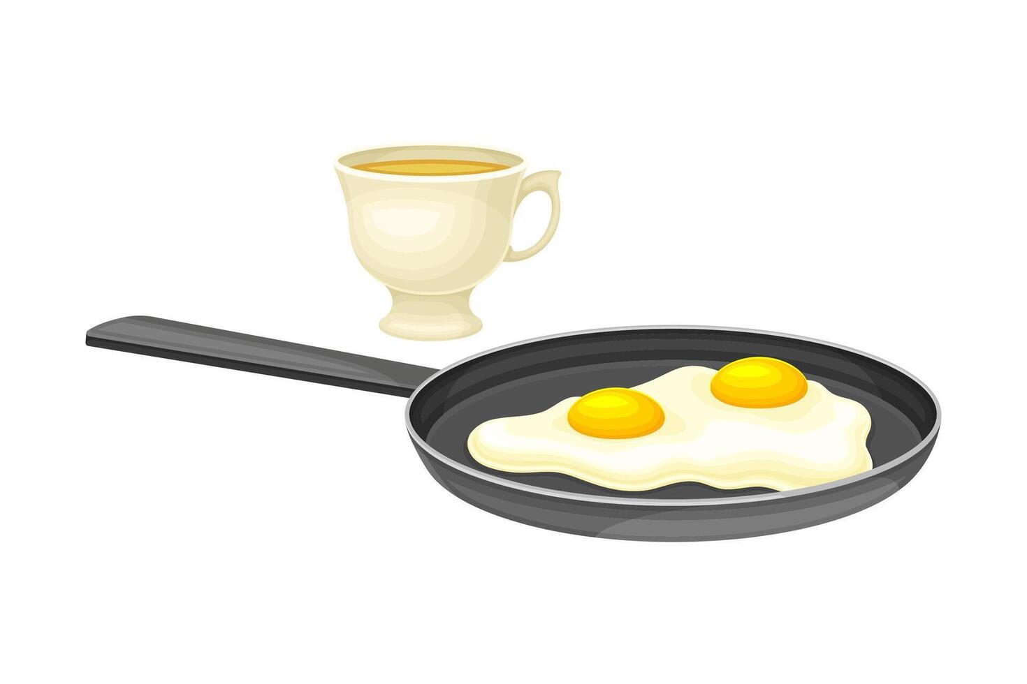 Fryed egg and cup of coffee. Breakfast food. Morning time concept cartoon illustration vector