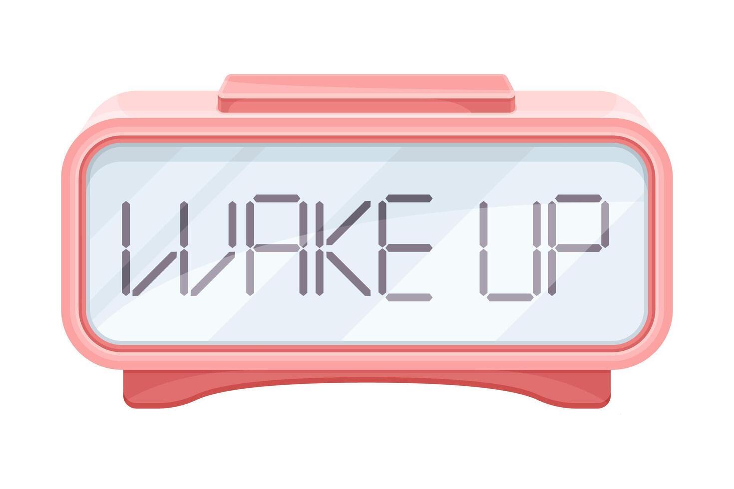 Electronic alarm clock with wake up inscription on display cartoon illustration vector