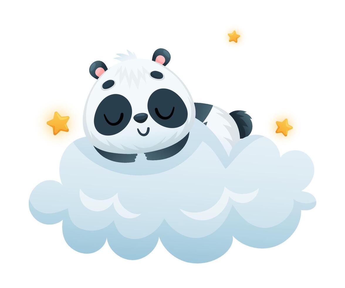Cute Panda Character Sleeping on Soft Cloud with Bright Star Around Illustration vector