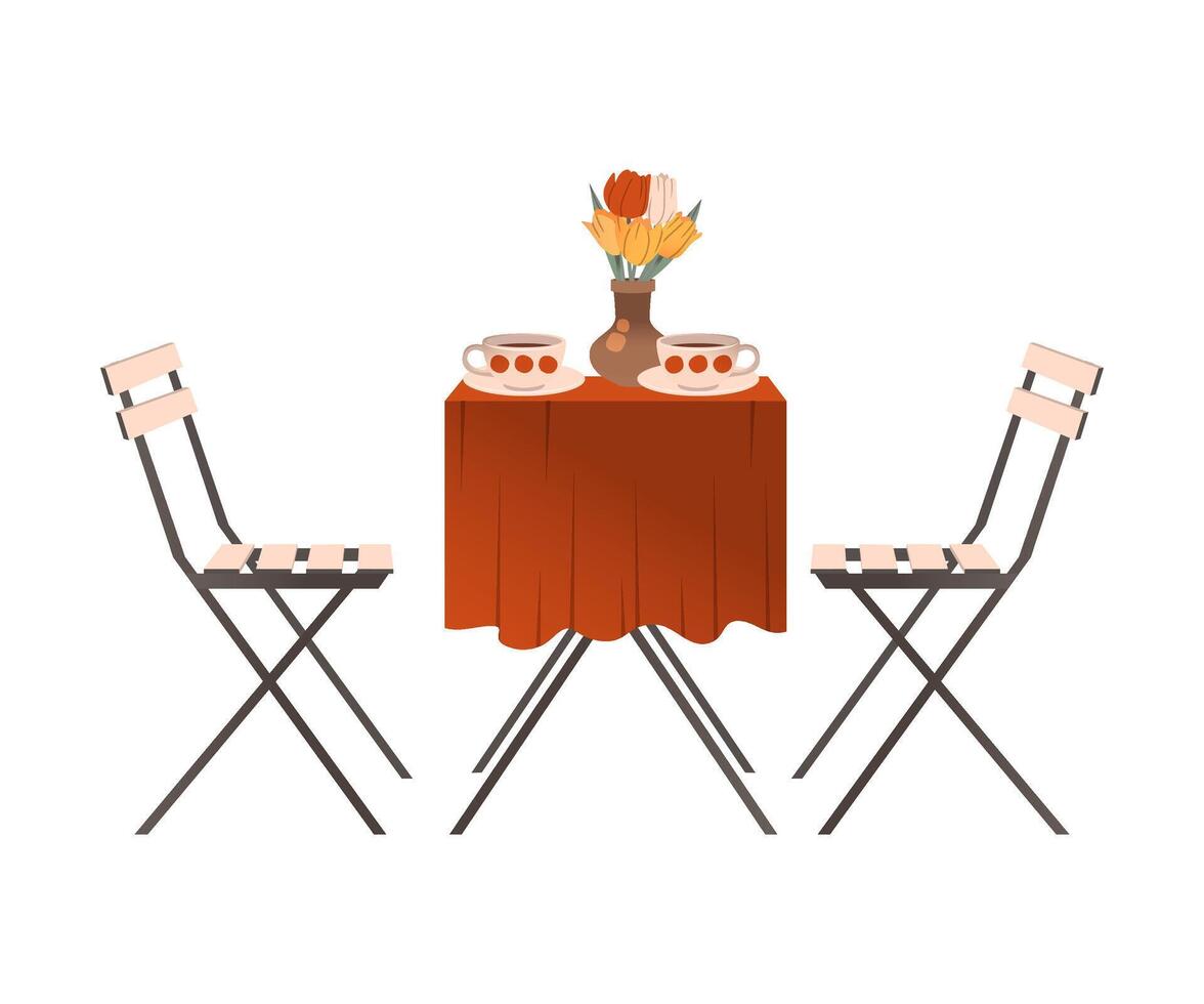 Table and chairs for two people. Cafe, bar or restaurant design element illustration vector