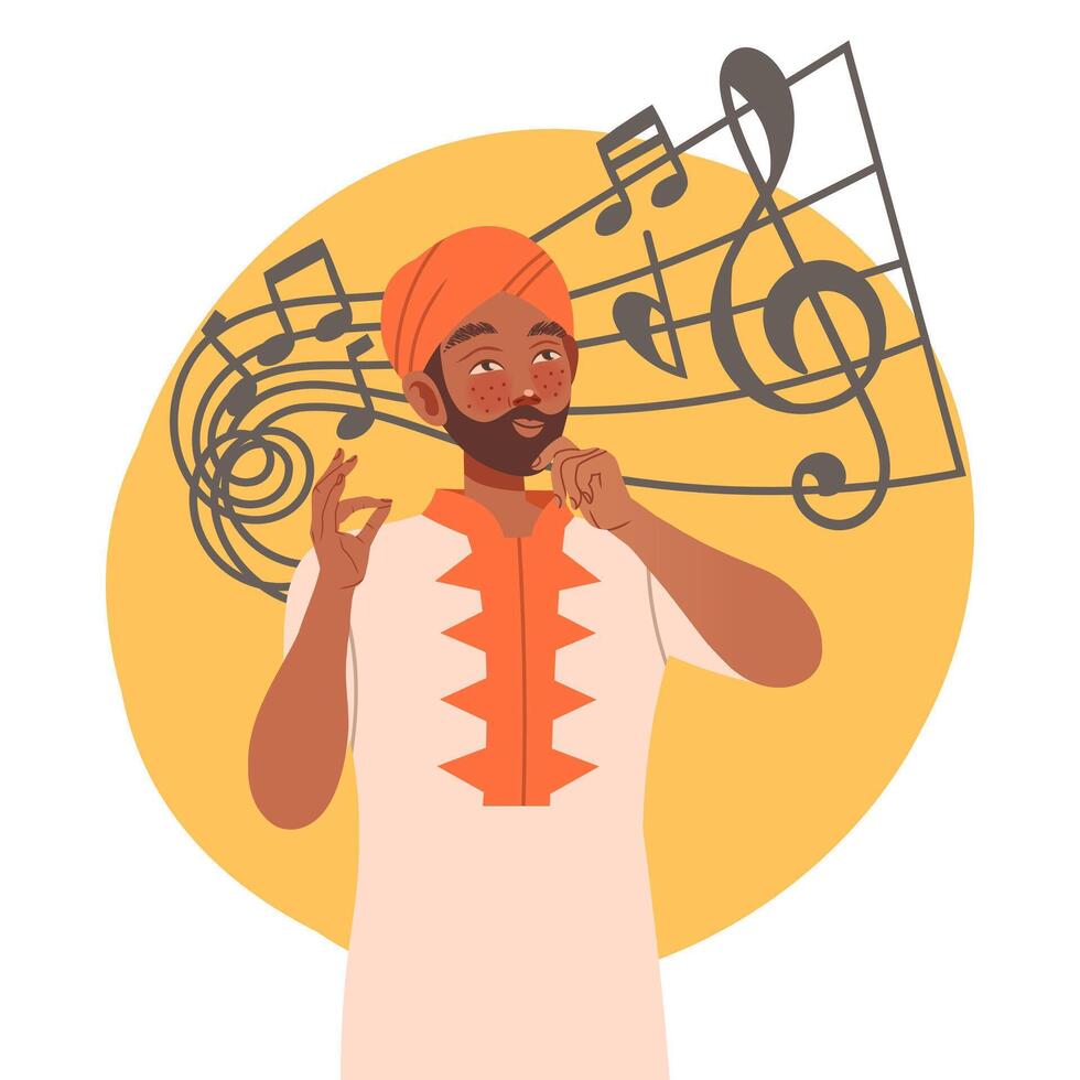 Talented man mausician with creative type of thinking. Human mental mindset, personality emotions concept cartoon illustration vector