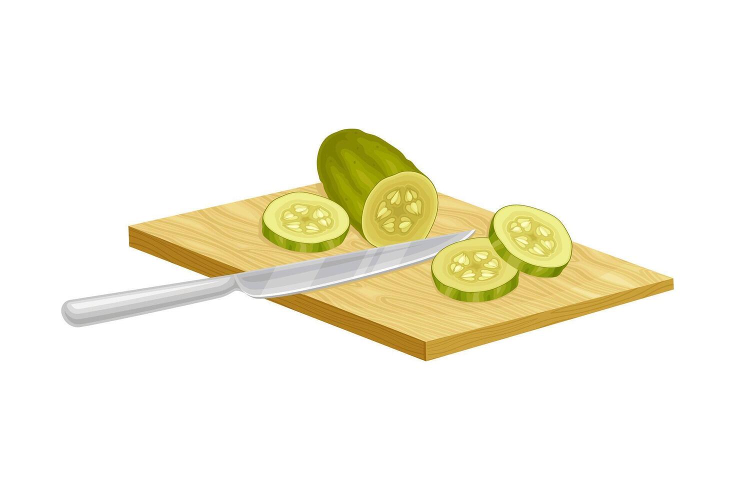 Homemade Pickled Cucumber or Gherkin Rested on Cutting Board with Knife Illustration vector