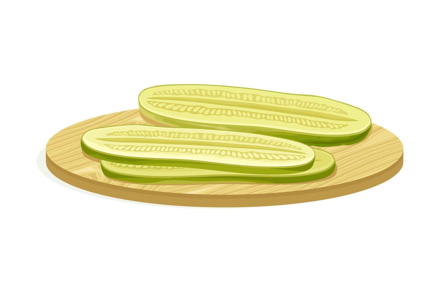 Cut Pickled Cucumber or Gherkin with Salted Taste Served as Snack Rested on Wooden Cutting Board Illustration vector