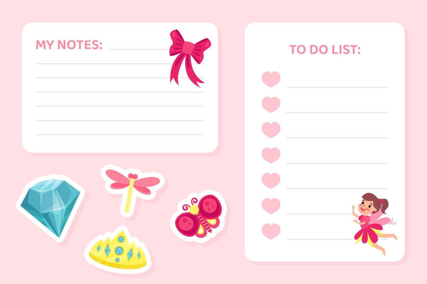 Lined Card with Pretty Fairy Smiling and Flying Template vector