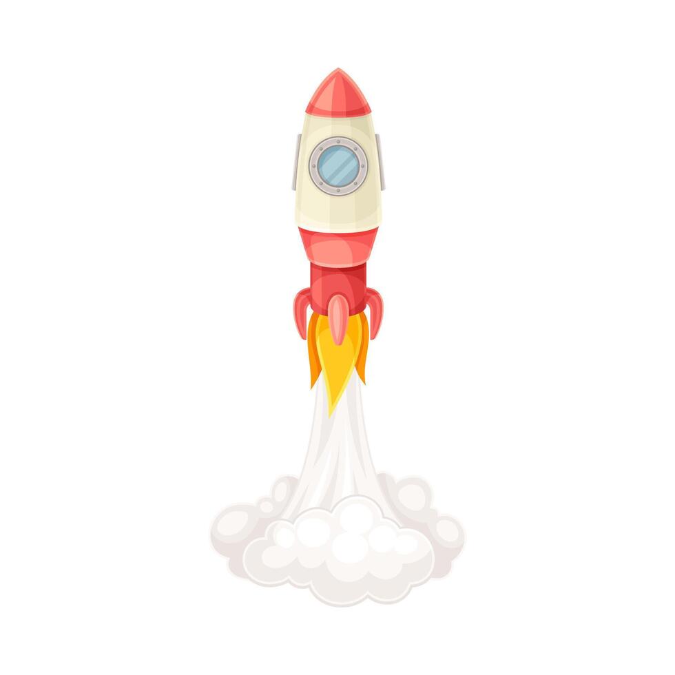 Red Rocket as Spacecraft with Engine Exhaust Launching in Space Illustration vector