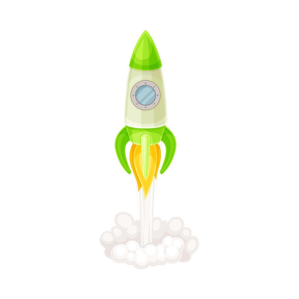 Green Rocket as Spacecraft with Engine Exhaust Launching in Space Illustration vector
