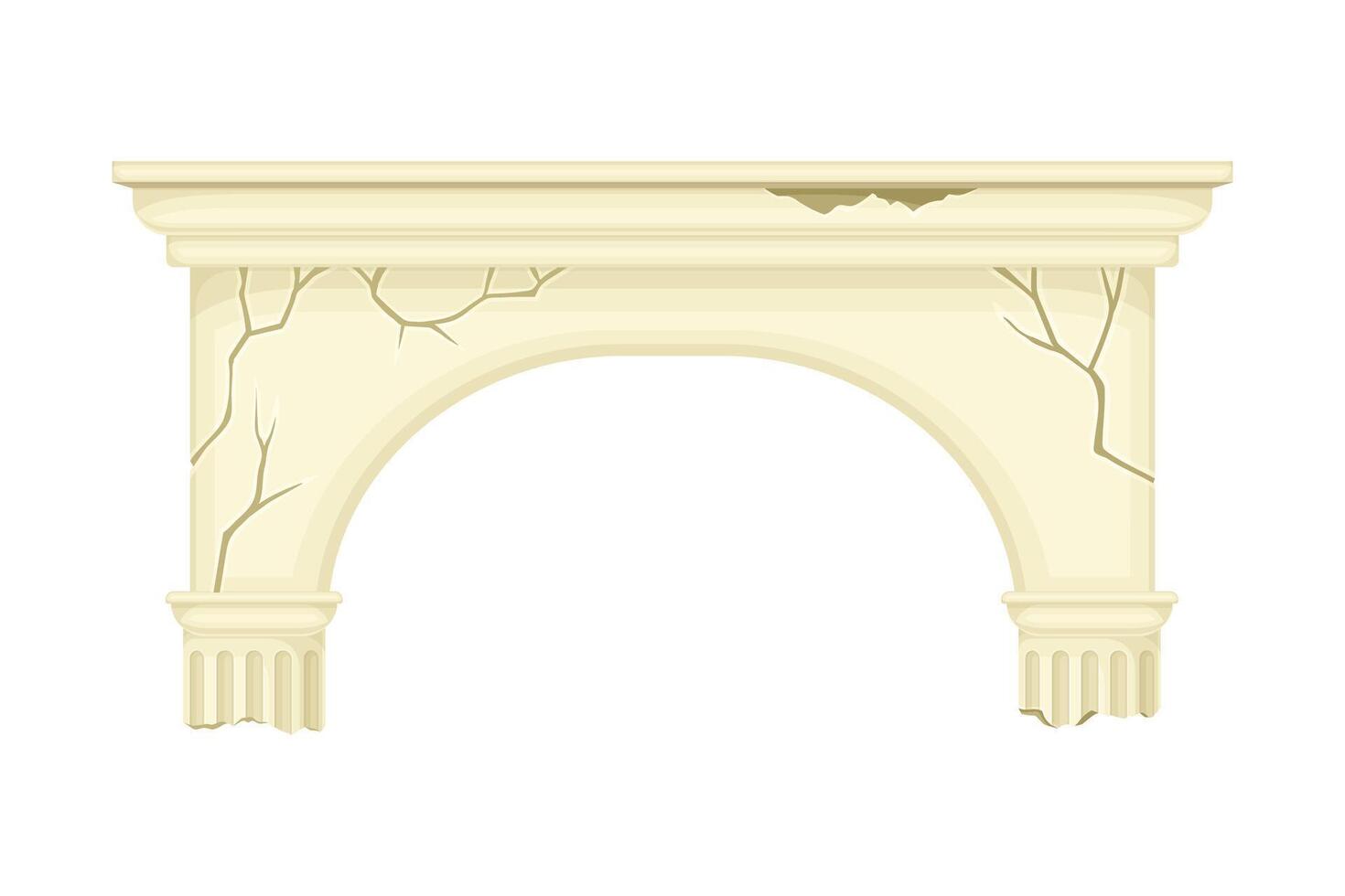 Old broken marble arch, ancient architecture design element illustration vector