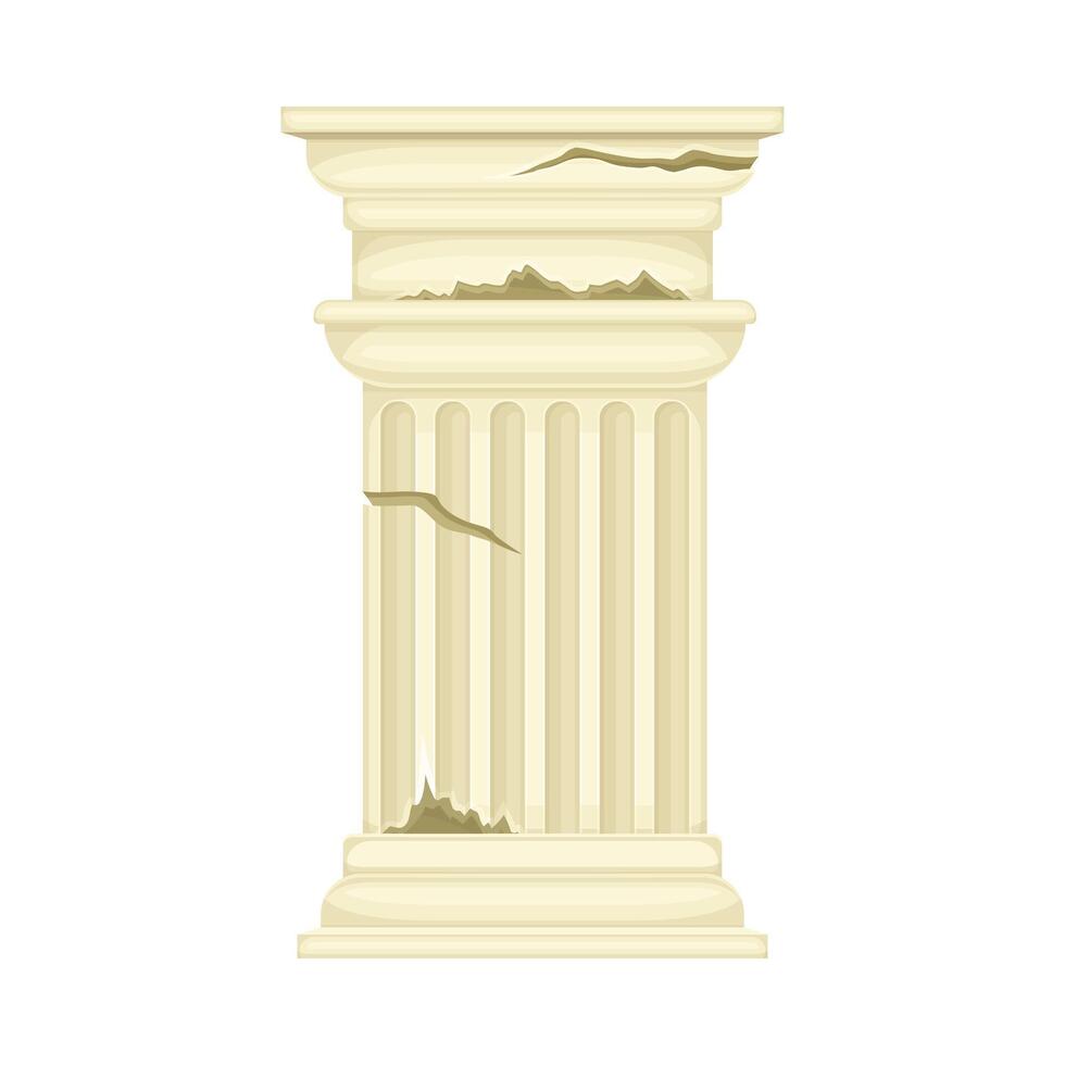 Ancient marble pillar, stone column ruin, old temple architectural element illustration vector