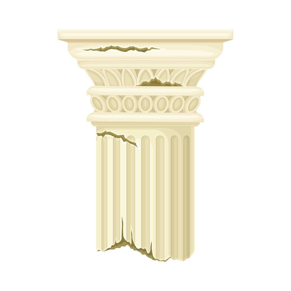 Old broken antique marble pillar, stone column ruin architectural element illustration vector