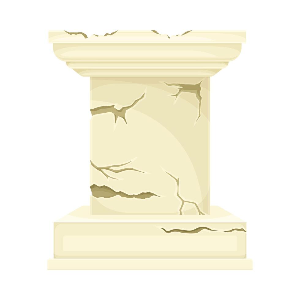 Broken antique marble pillar, ancient stone column ruin illustration vector