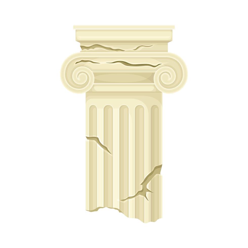 Broken marble pillar, antique stone column ruin illustration vector