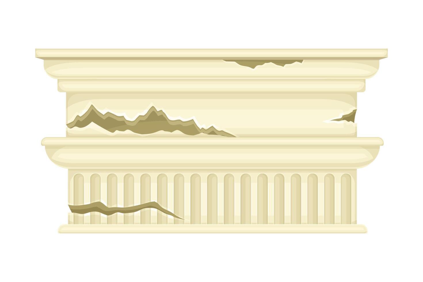Ruined antique column, ancient building architectural element illustration vector