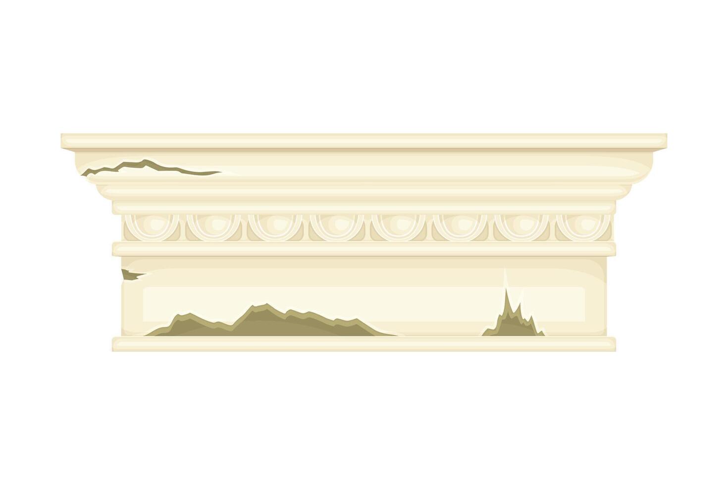 Ruined antique marble column, ancient building architectural element illustration vector
