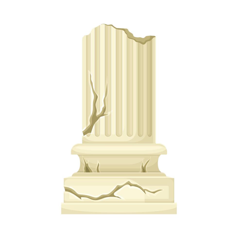 Antique broken marble pillar, stone column ruin architectural element illustration vector
