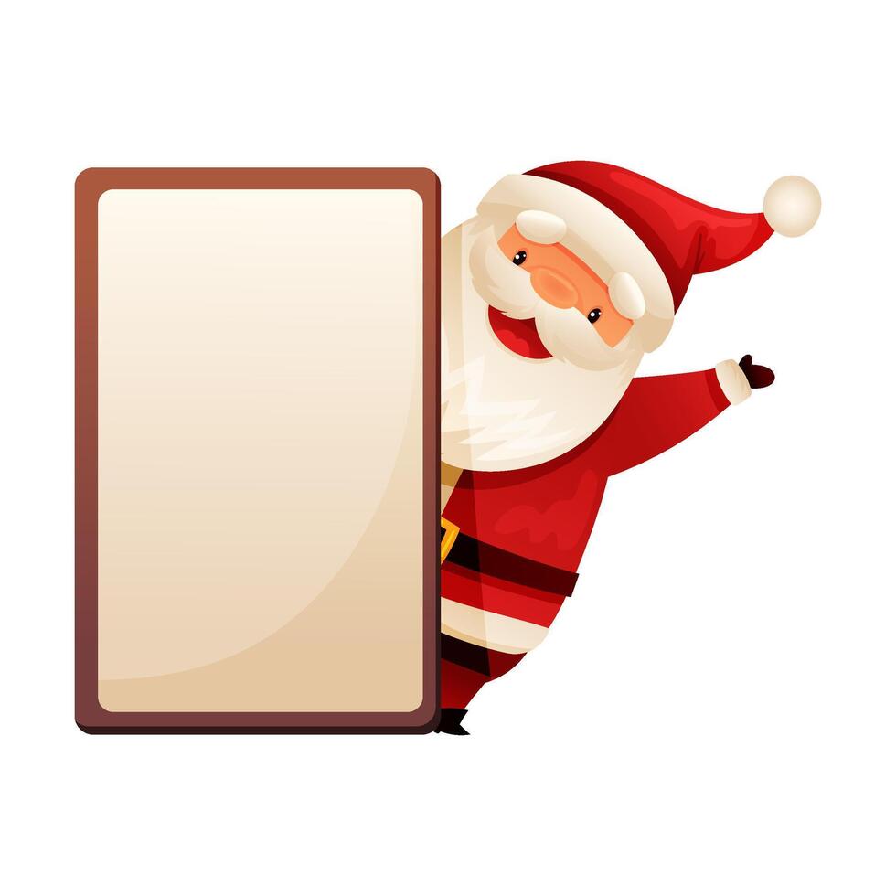 Funny happy Santa Claus with blank banner. Christmas design element cartoon illustration vector