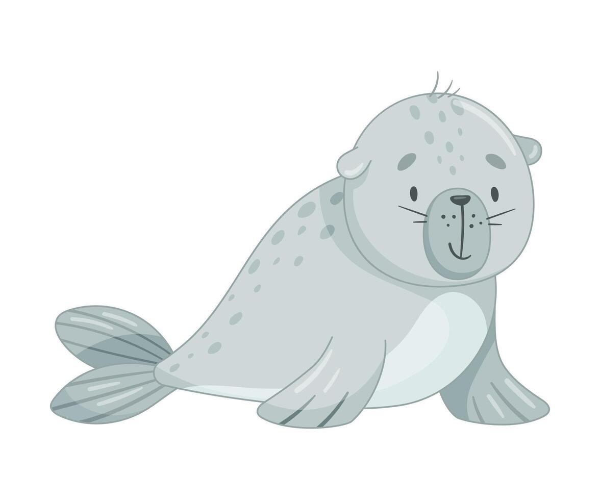 Cute baby seal. Funny adorable arctic animal character cartoon illustration vector