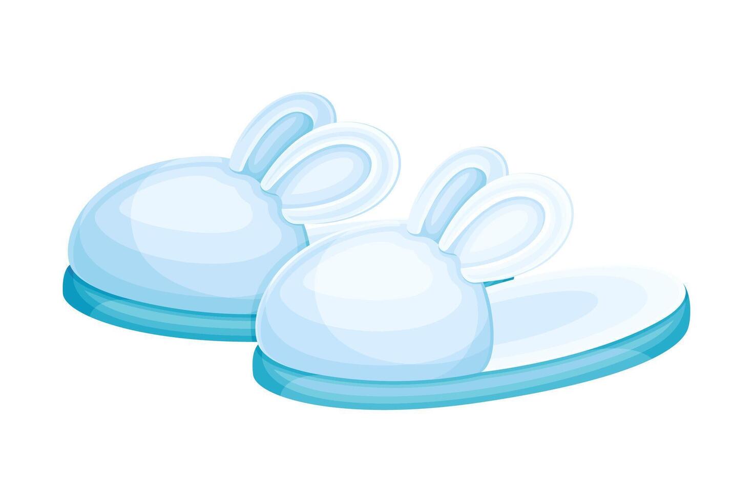 Pair of fuzzy rabbit slippers, soft comfortable textile footwear for home, flip flops shoes cartoon illustration vector