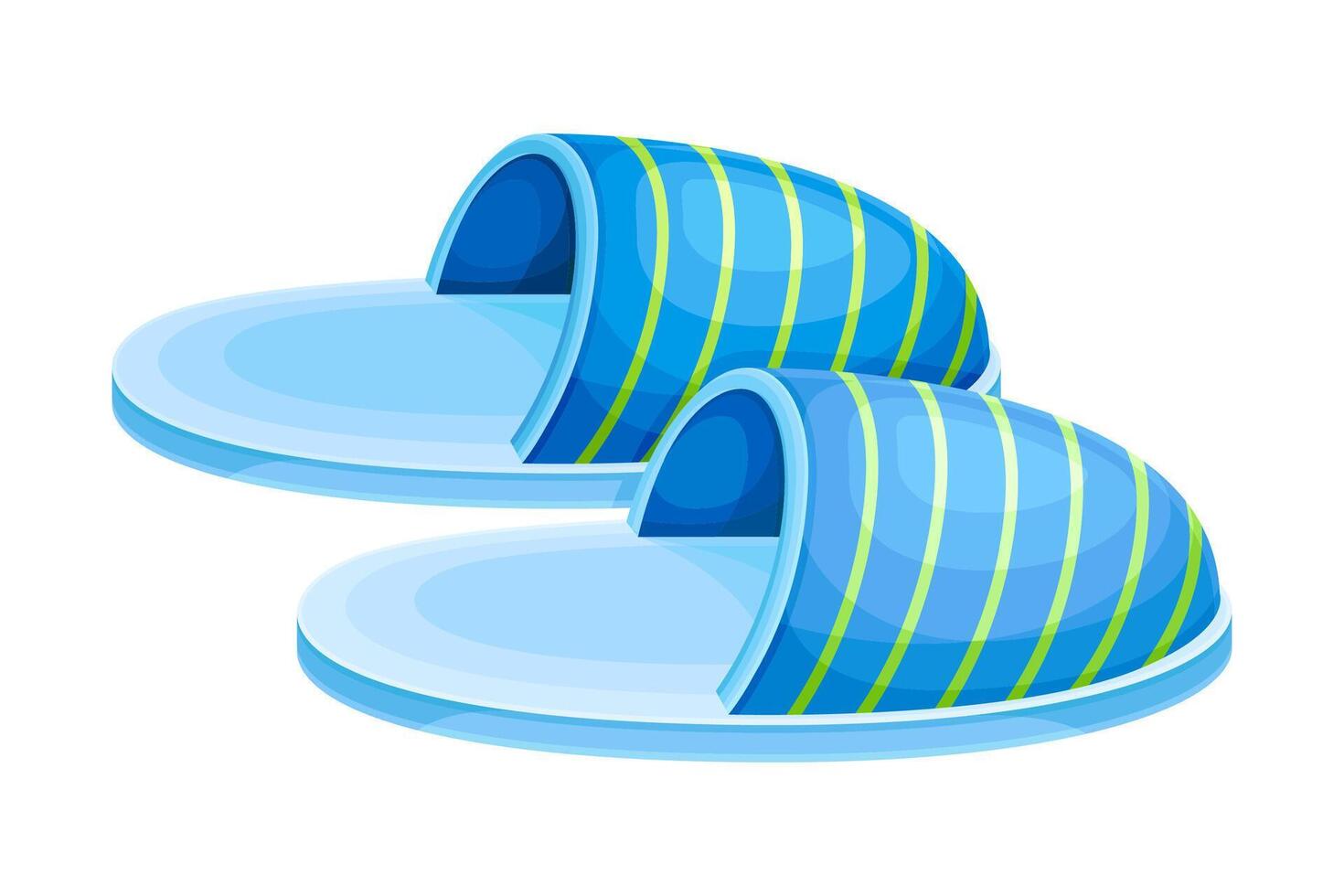 Pair of blue slippers, soft comfortable textile footwear for home cartoon illustration vector