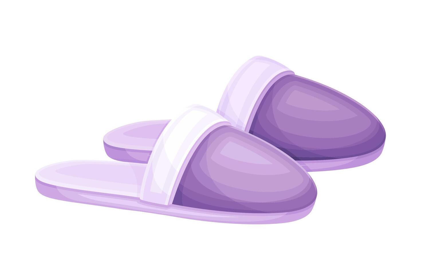 Pair of lilac slippers, soft comfortable textile footwear for home, flip flops shoes cartoon illustration vector