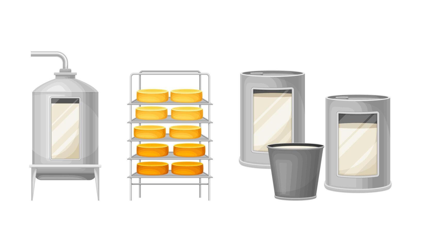 Automated cheese production process. Equipment for production of dairy product illustration vector
