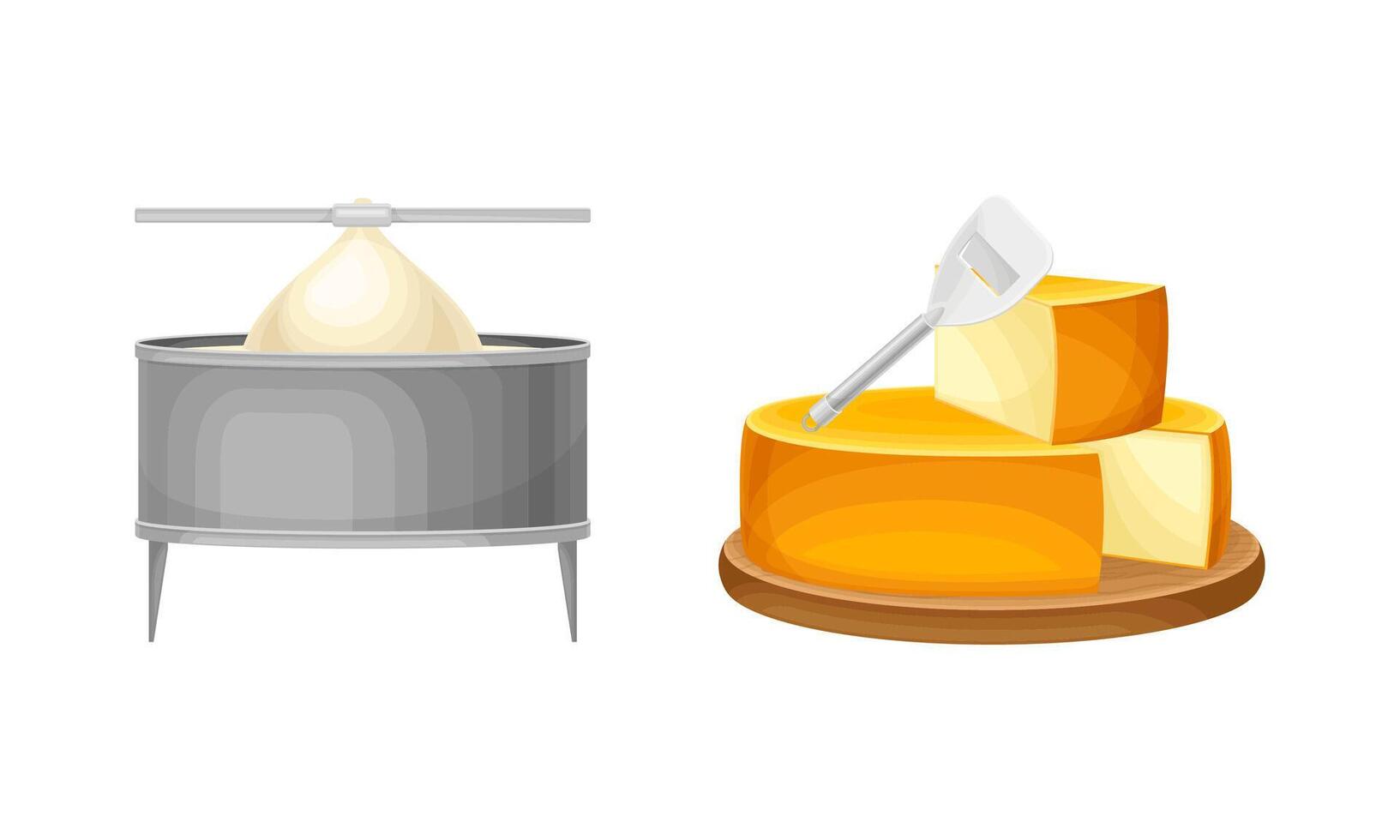 Cheese manufacturing. Equipment for production of dairy product illustration vector