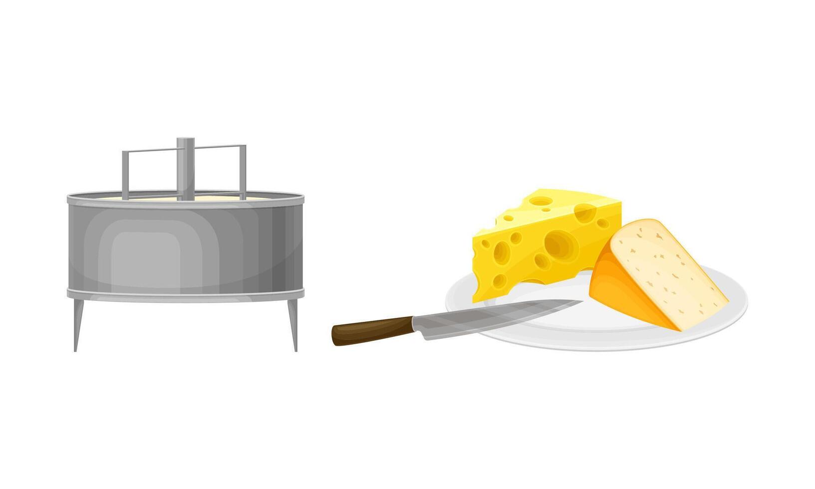 Equipment for production of cheese dairy product illustration vector