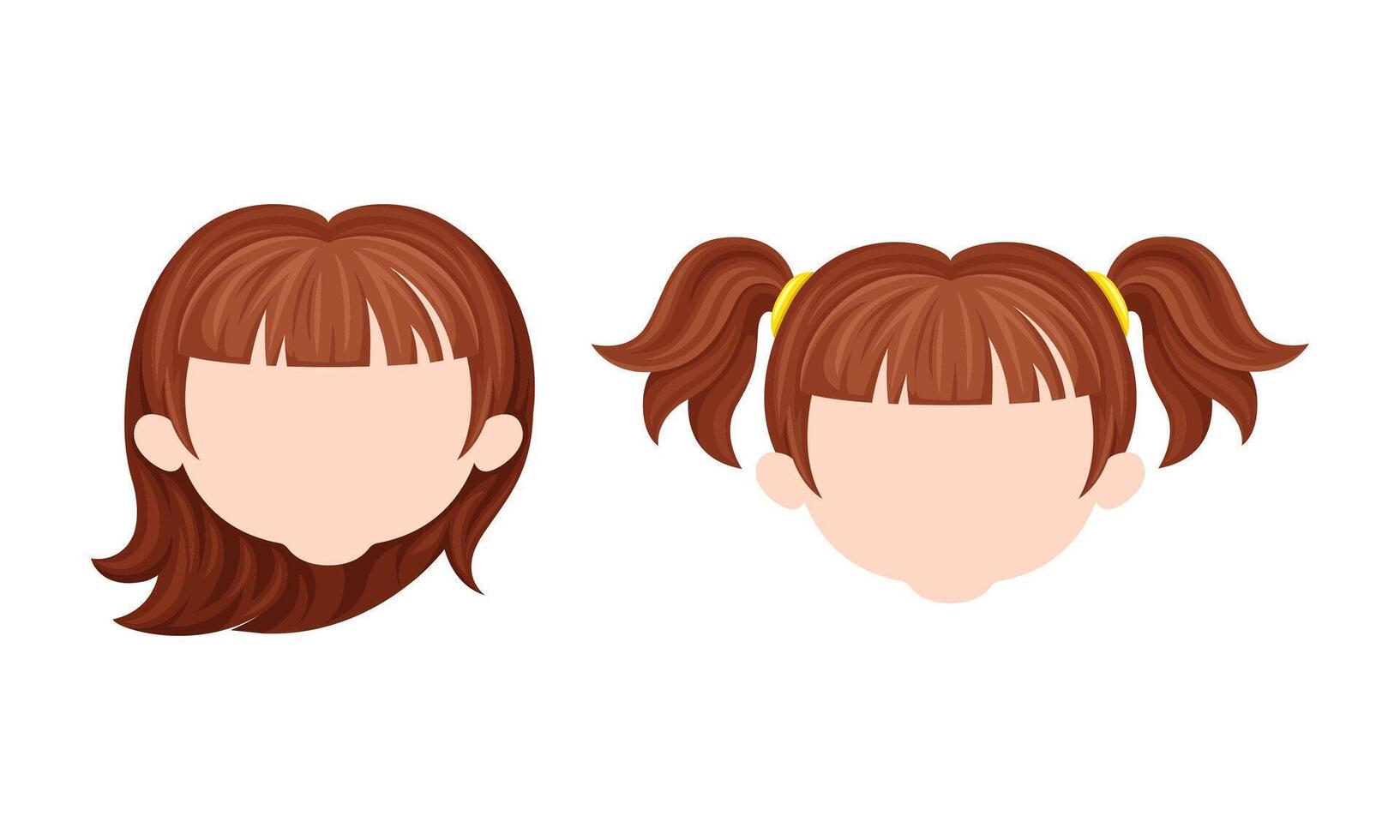 Baby girl hairstyle. Face of little girl with brown hair cartoon illustration vector