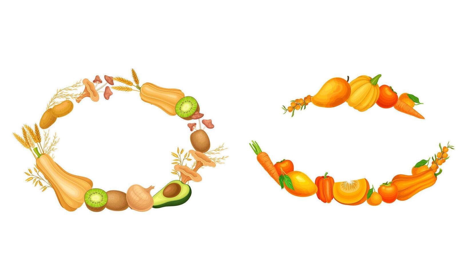 Borders of orange fruit and vegetables with space for text illustration vector