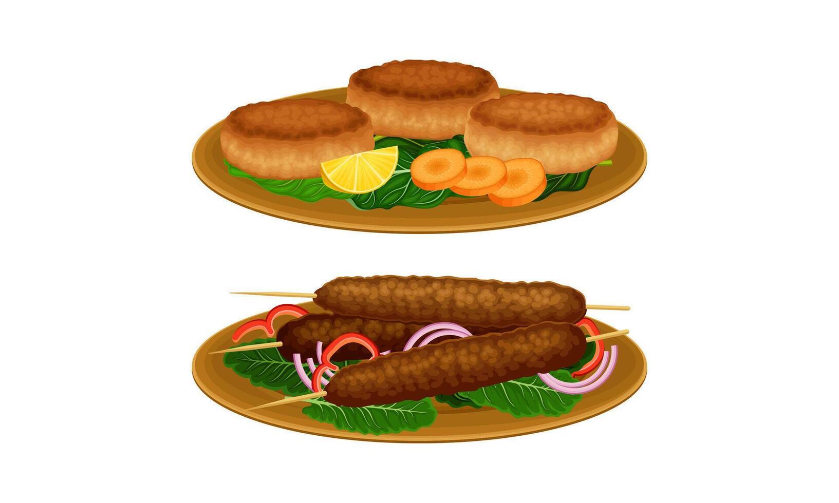 Arabian cuisine dishes set. Kebab and falafel illustration vector