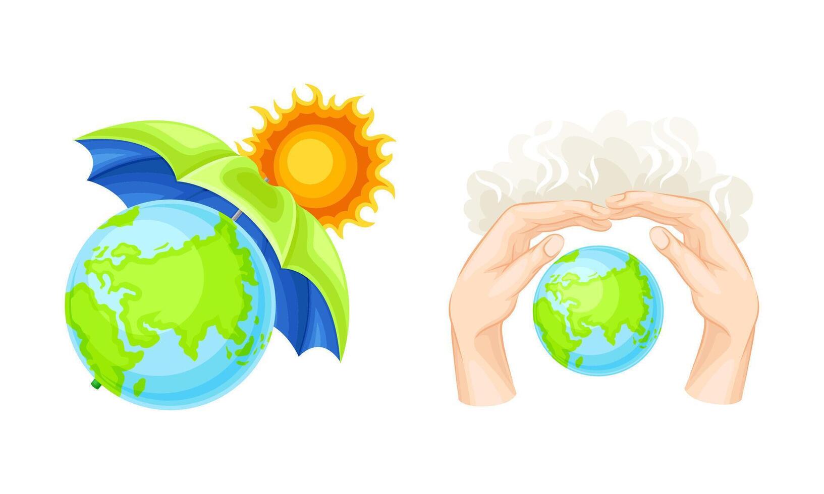 Save the planet. Environmental protection and ecology concept. Earth globe under umbrella illustration vector