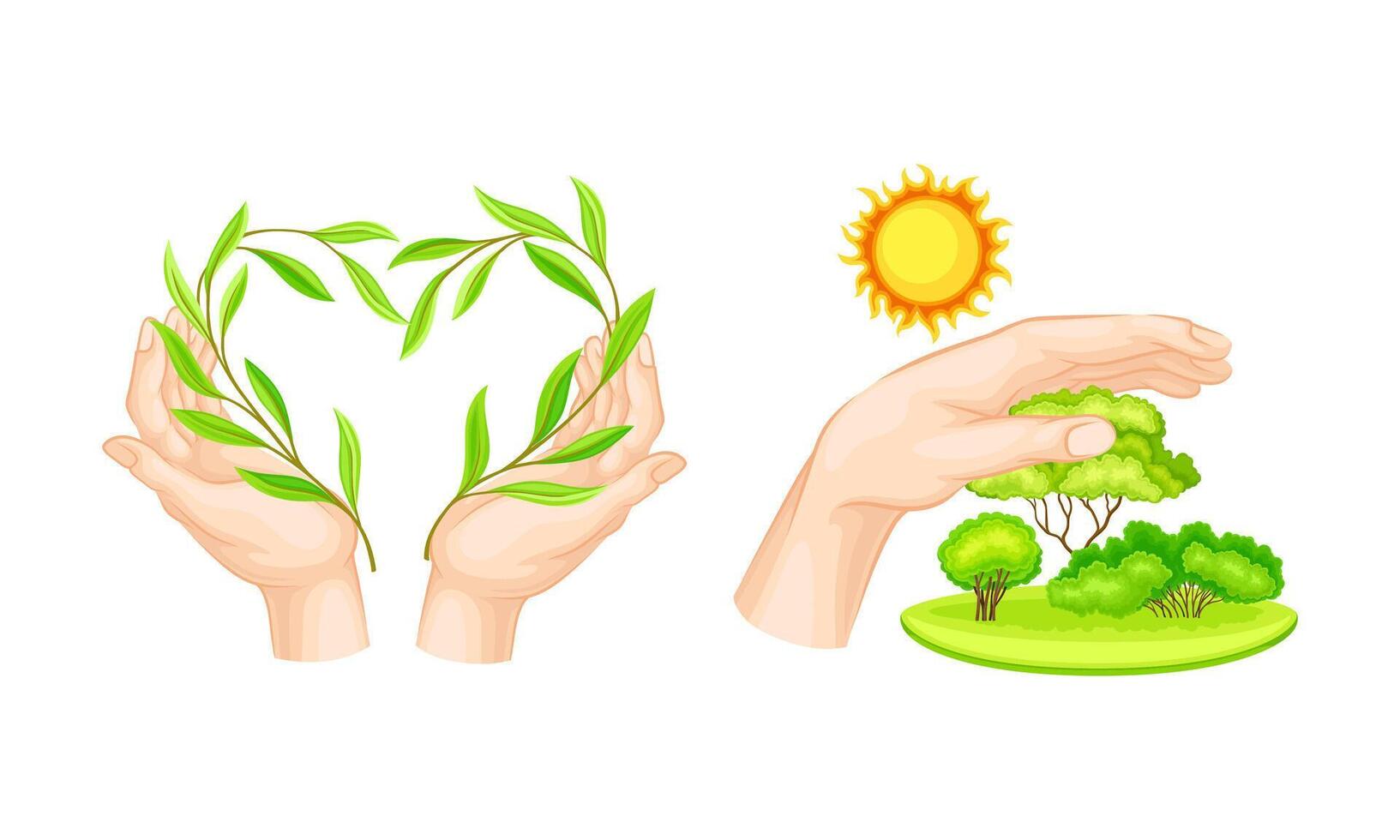 Human hands protecting hature. Environmental protection, ecology concept illustration i vector