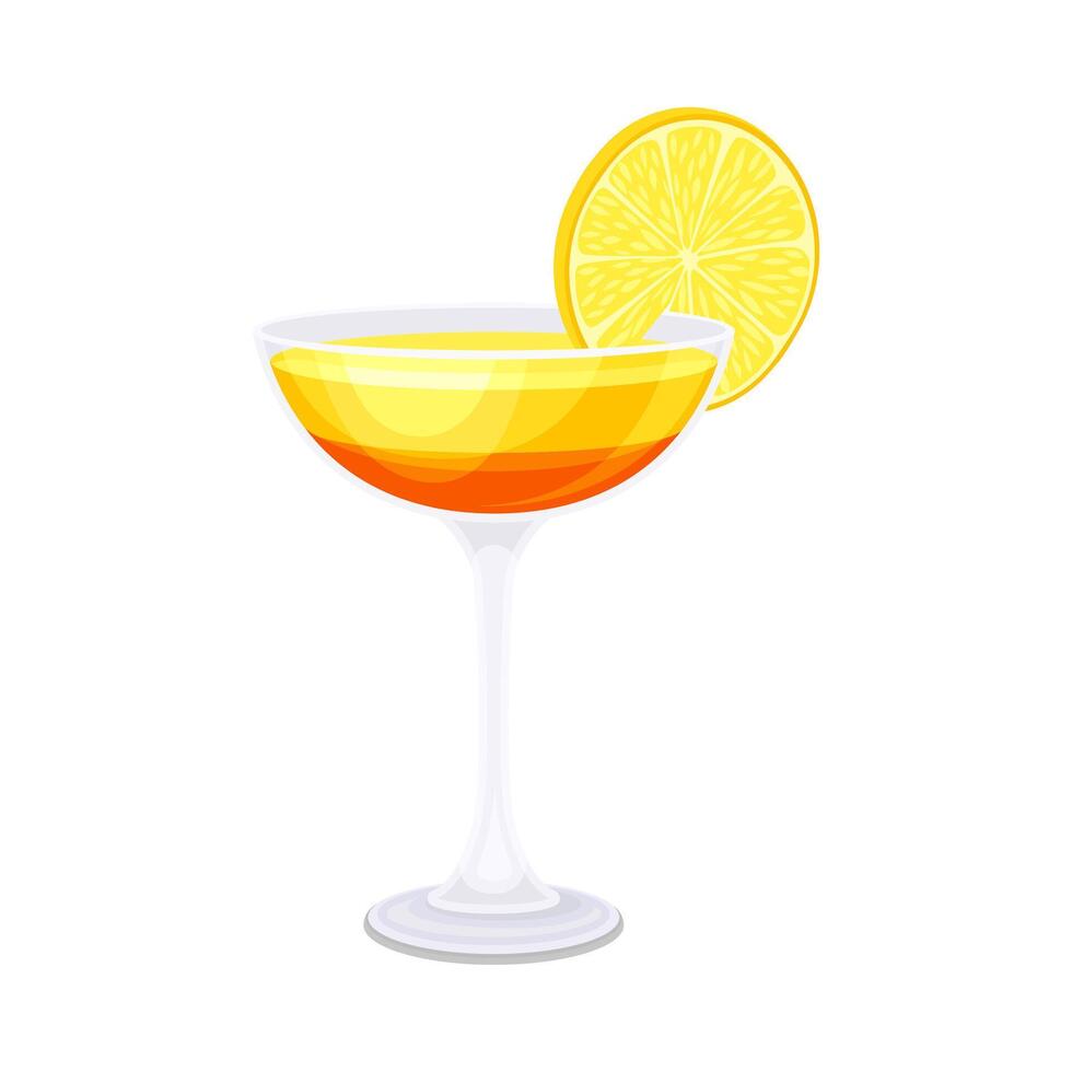 Glass of alcoholic cocktail with slice of orange illustration vector