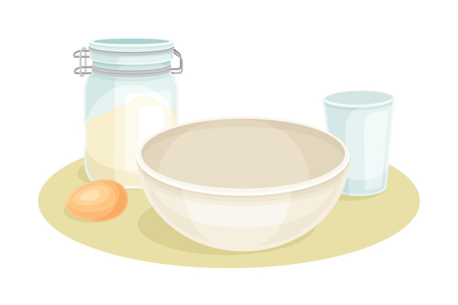 Ingredients for dough cooking. Bakery process, kneading pastry for cookies illustration vector