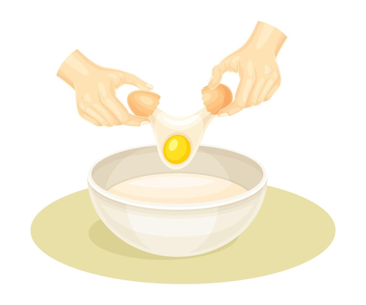 Human hands preparing dough. Kneading pastry for cookies, cake, pizza or bread illustration vector