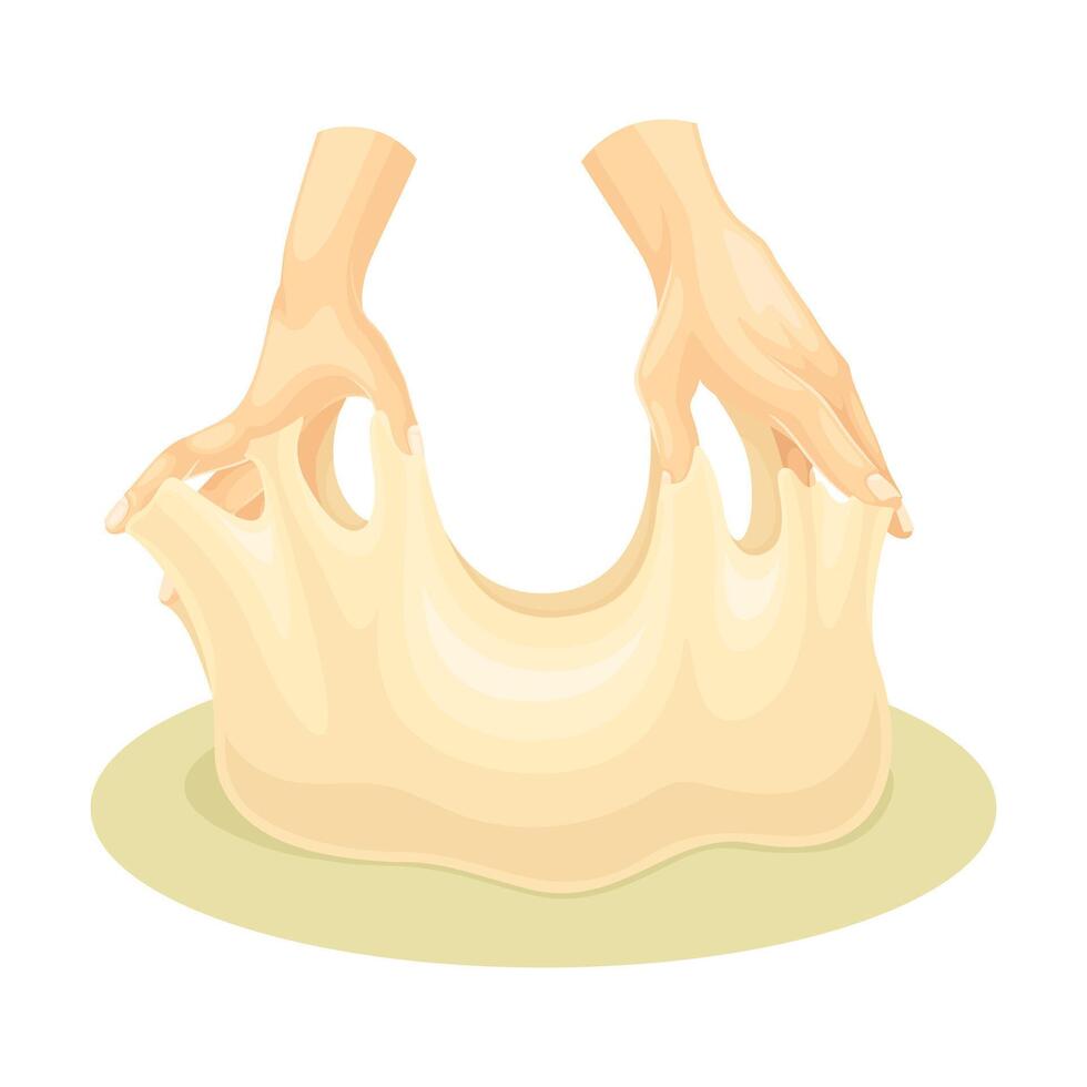 Hands kneading dough for cookies, bread, pizza. Homemade food illustration vector