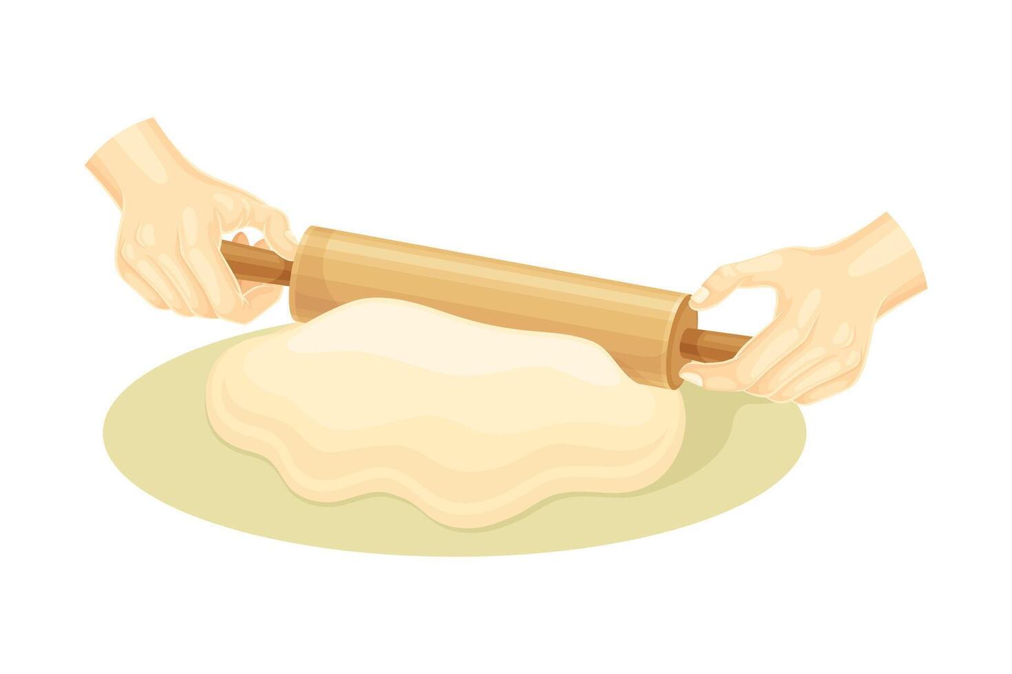 Hand rolling dough with a rolling pin. Bakery process, kneading pastry for cookies or cake illustration vector