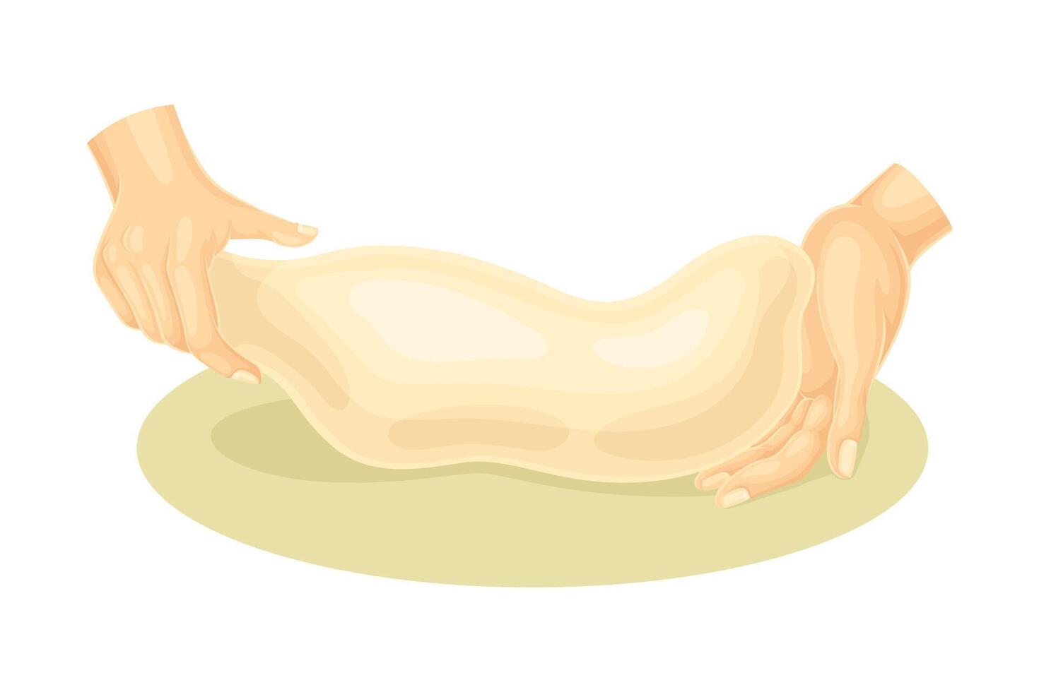 Human hands kneading dough. Process of cooking pasta, bread, pizza. Bakery process, homemade food illustration vector