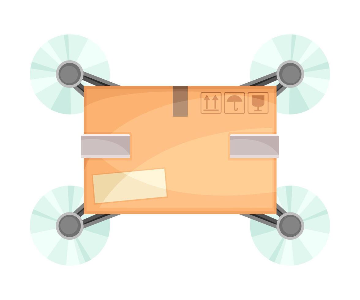 Bottom view of drone carrying parcel box to customer. Modern delivery service technology illustration vector