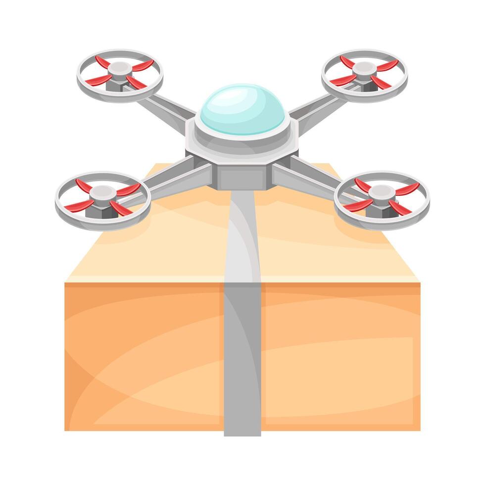 Drone delivering parcel box. Modern delivery service technology illustration vector