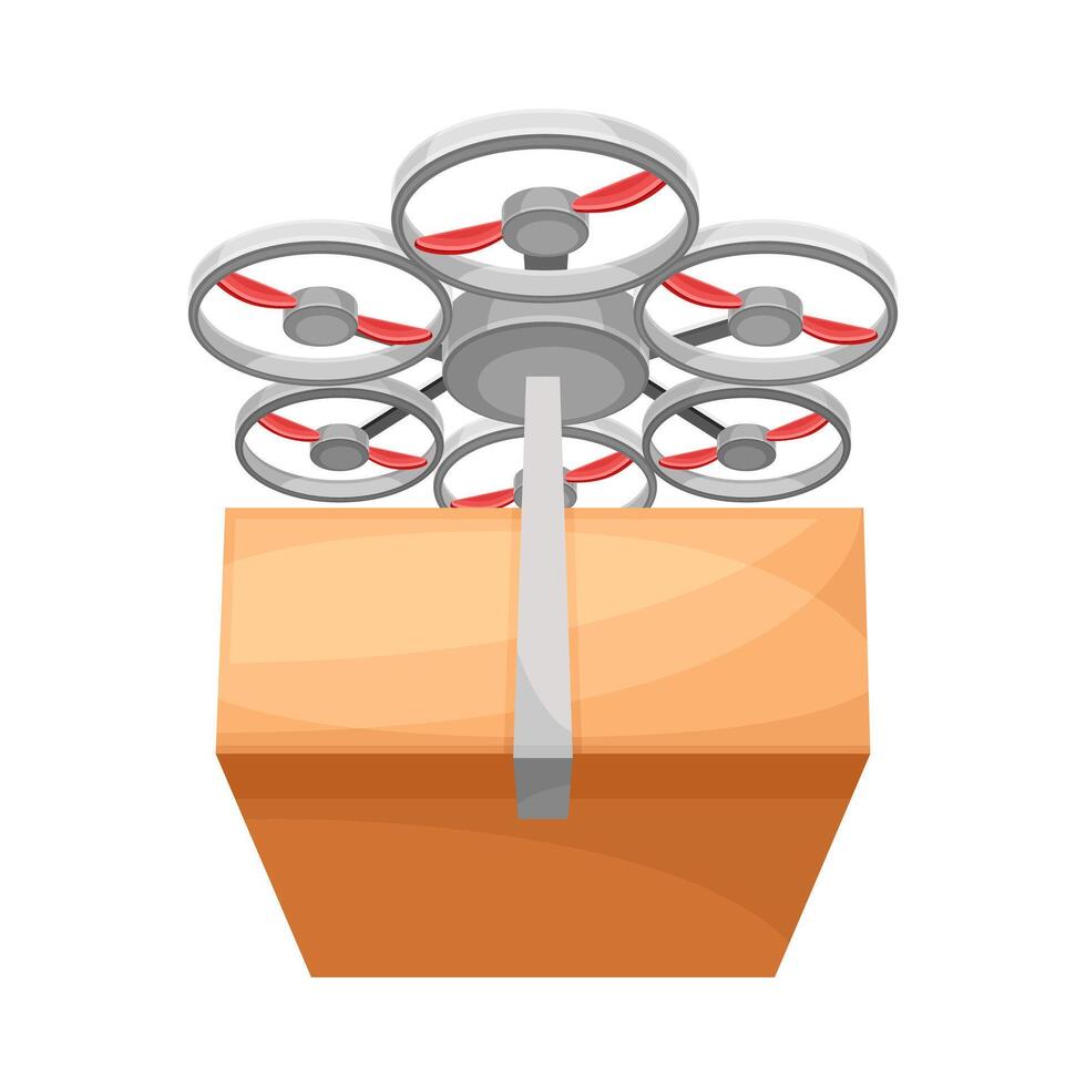 Drone carrying parcel box to destination point. Modern express delivery air service illustration vector