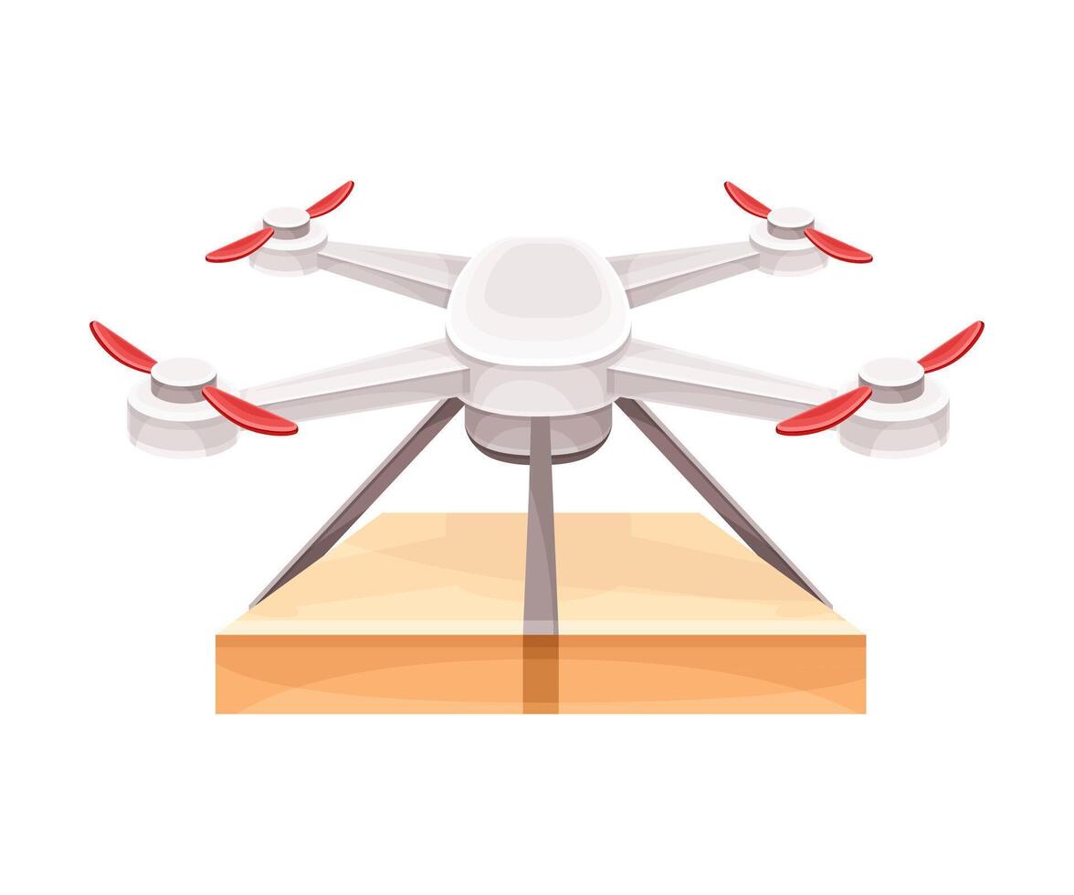 Drone delivering parcel box to customer. Modern express delivery air service illustration vector