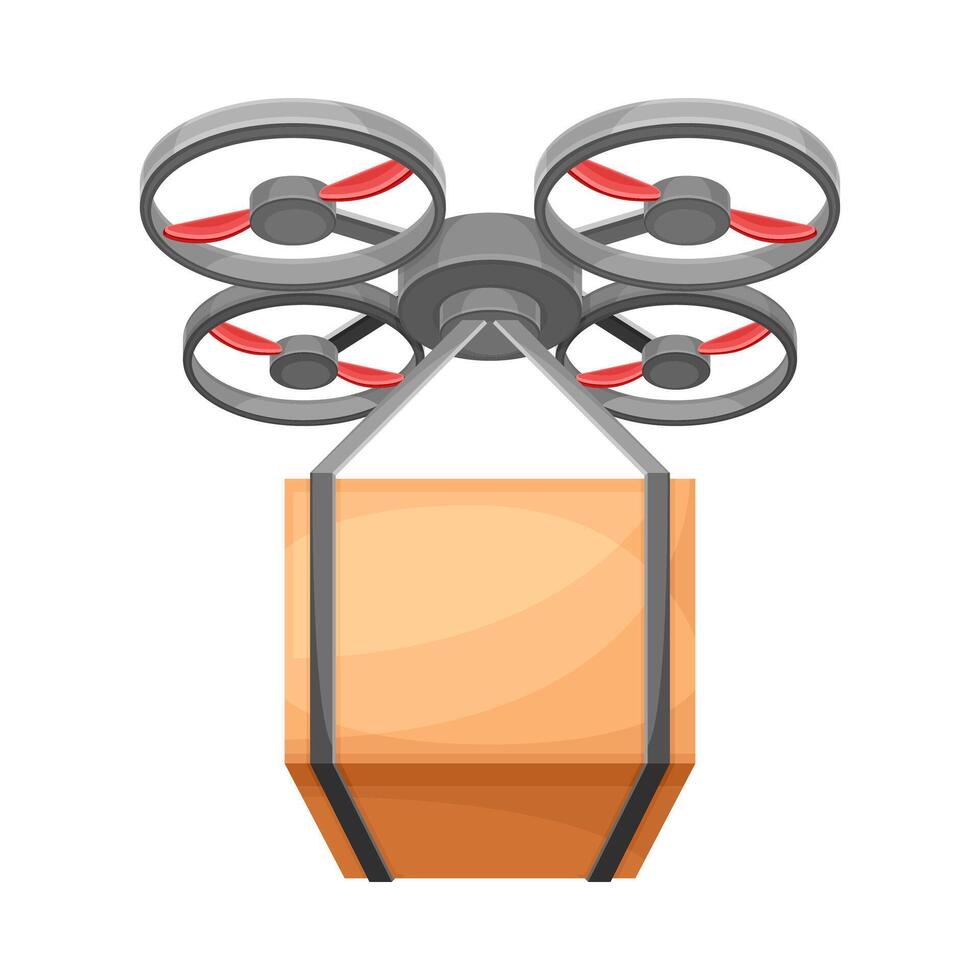 Drone carrying cardboard parcel box. Express delivery air service illustration vector