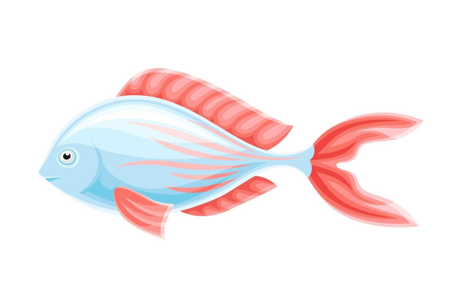 Marine tropical exotic light blue fish with red fins illustration vector