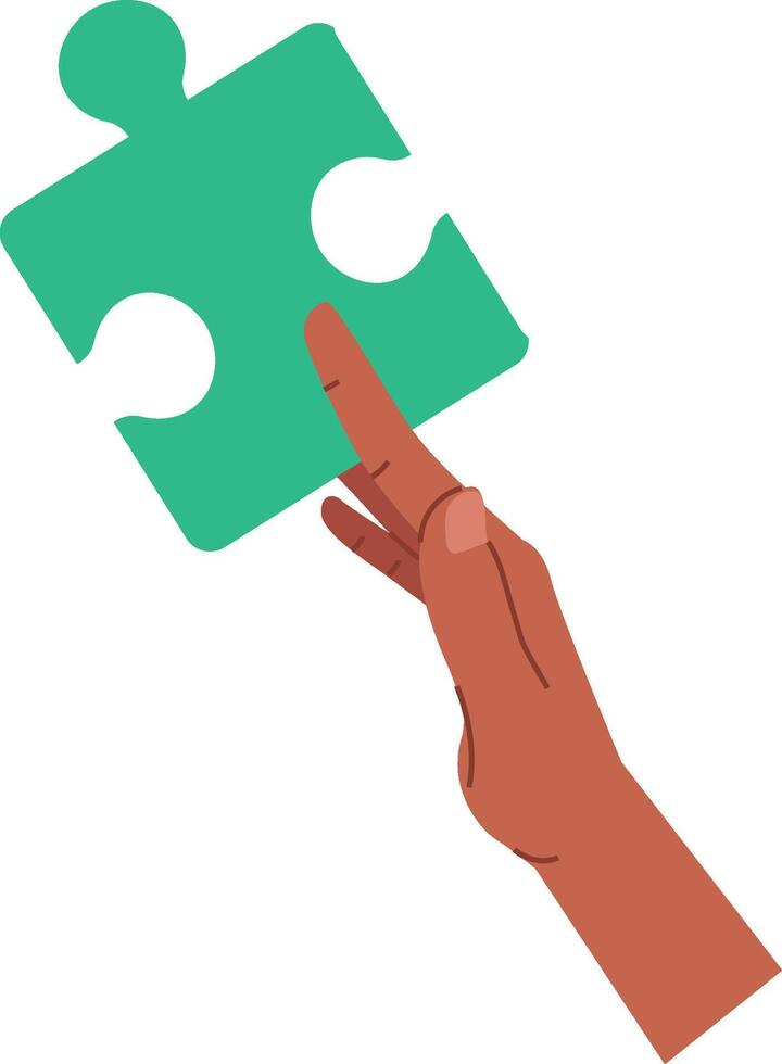 Hand Holding Green Puzzle Piece vector